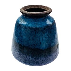 Distressed Terra-cotta Blue Finish Signed JOY Vase